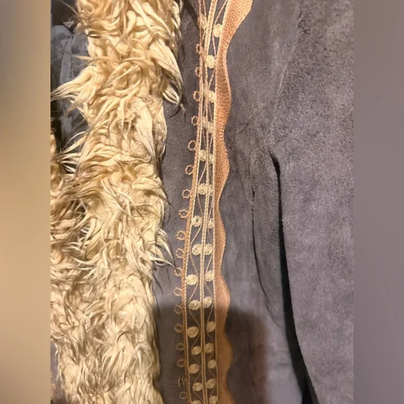Penny Lane Massini Brown Embroidered suede, leather vintage Jacket with Faux Fur - Picture 8 of 16